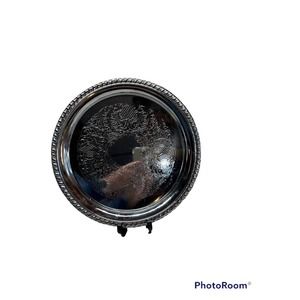 Vintage Irvinware Silver Chrome Oval Cocktail Serving Tray Reticulated Side